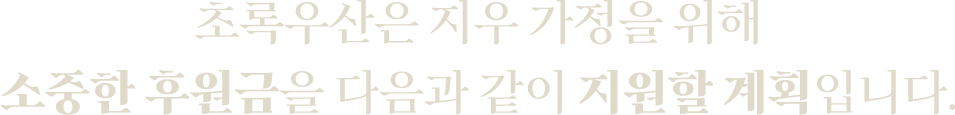 초록우산은 지우 가정을 위해 소중한 후원금을 다음과 같이 지원할 계획입니다.